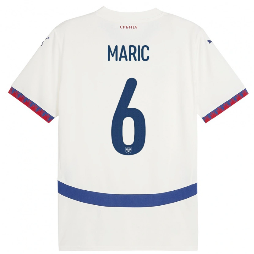 Danxen Homme Maillot Serbie Andrew Maric #6 Blanc Tenues Extérieur 24-26 T-Shirt