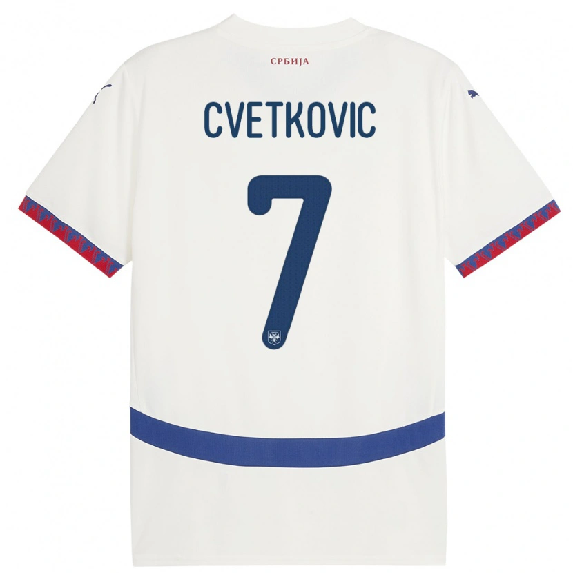 Danxen Homme Maillot Serbie Mihajlo Cvetkovic #7 Blanc Tenues Extérieur 24-26 T-Shirt