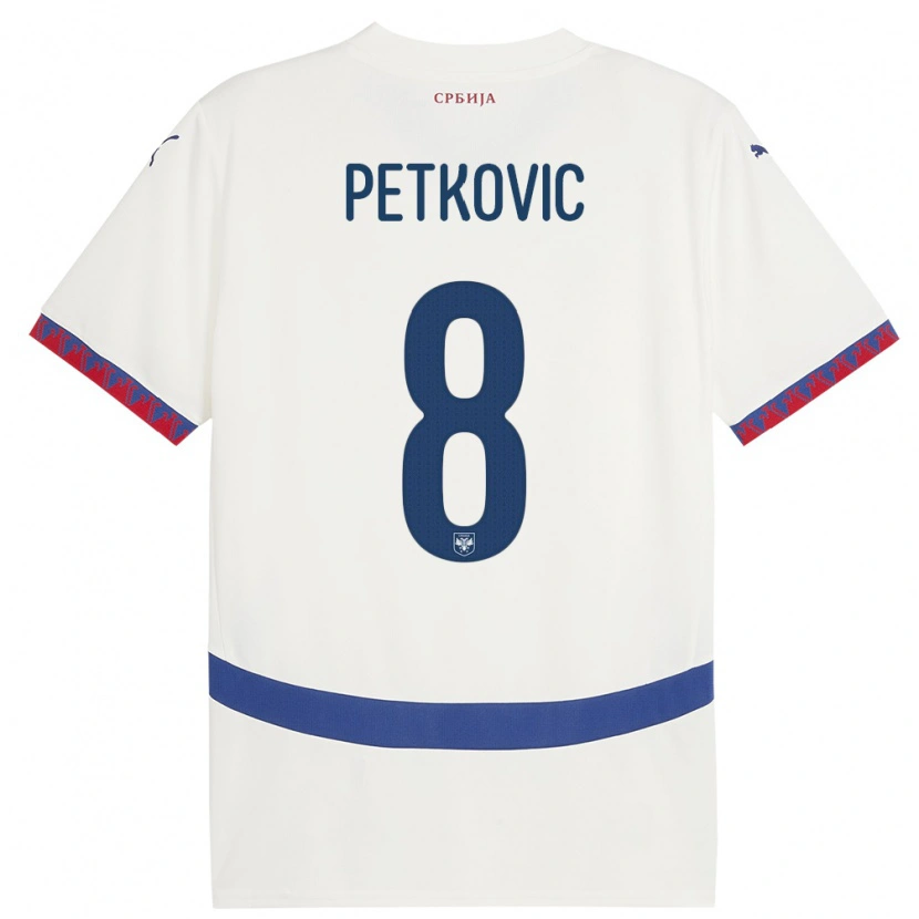 Danxen Homme Maillot Serbie Mihajlo Petkovic #8 Blanc Tenues Extérieur 24-26 T-Shirt