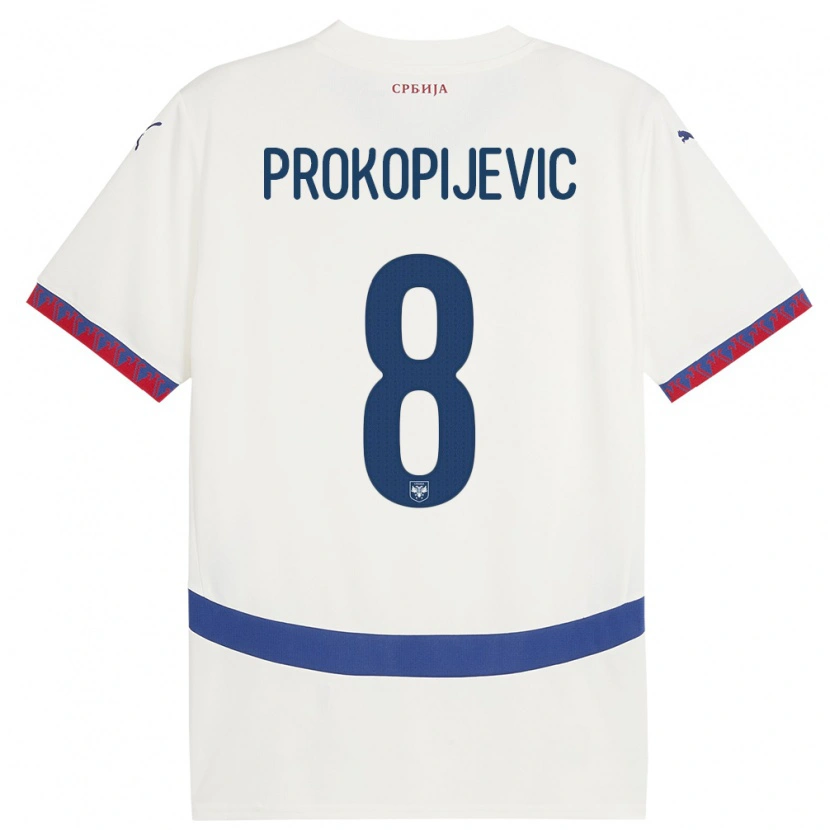 Danxen Homme Maillot Serbie Mateja Prokopijevic #8 Blanc Tenues Extérieur 24-26 T-Shirt