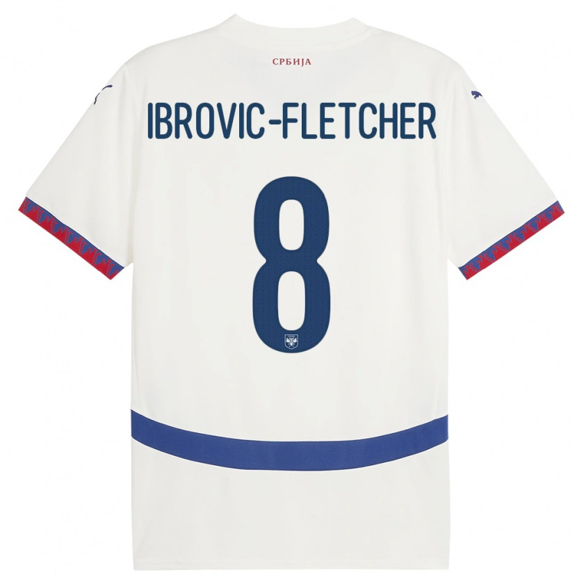 Danxen Homme Maillot Serbie Edward Ibrovic-Fletcher #8 Blanc Tenues Extérieur 24-26 T-Shirt