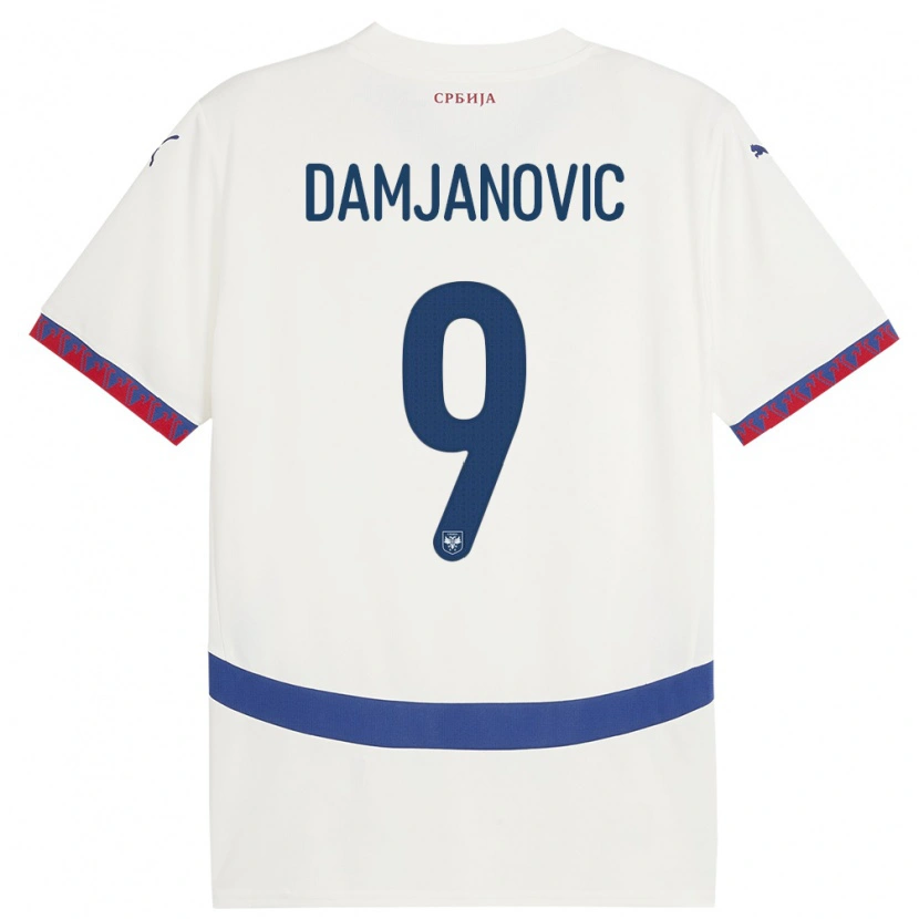 Danxen Homme Maillot Serbie Aleksa Damjanovic #9 Blanc Tenues Extérieur 24-26 T-Shirt