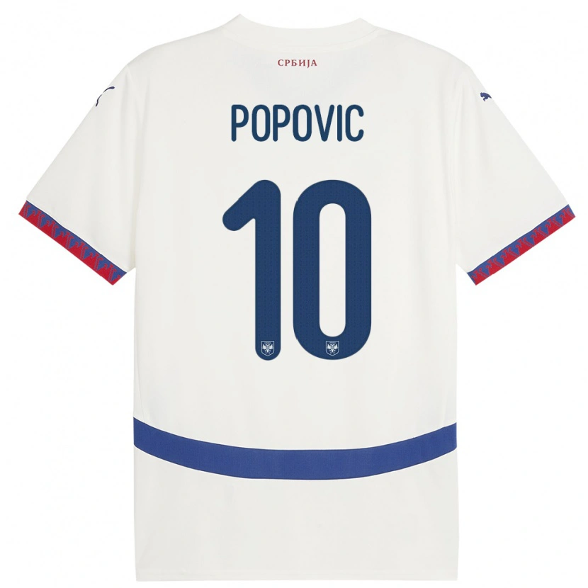 Danxen Homme Maillot Serbie Matija Popovic #10 Blanc Tenues Extérieur 24-26 T-Shirt
