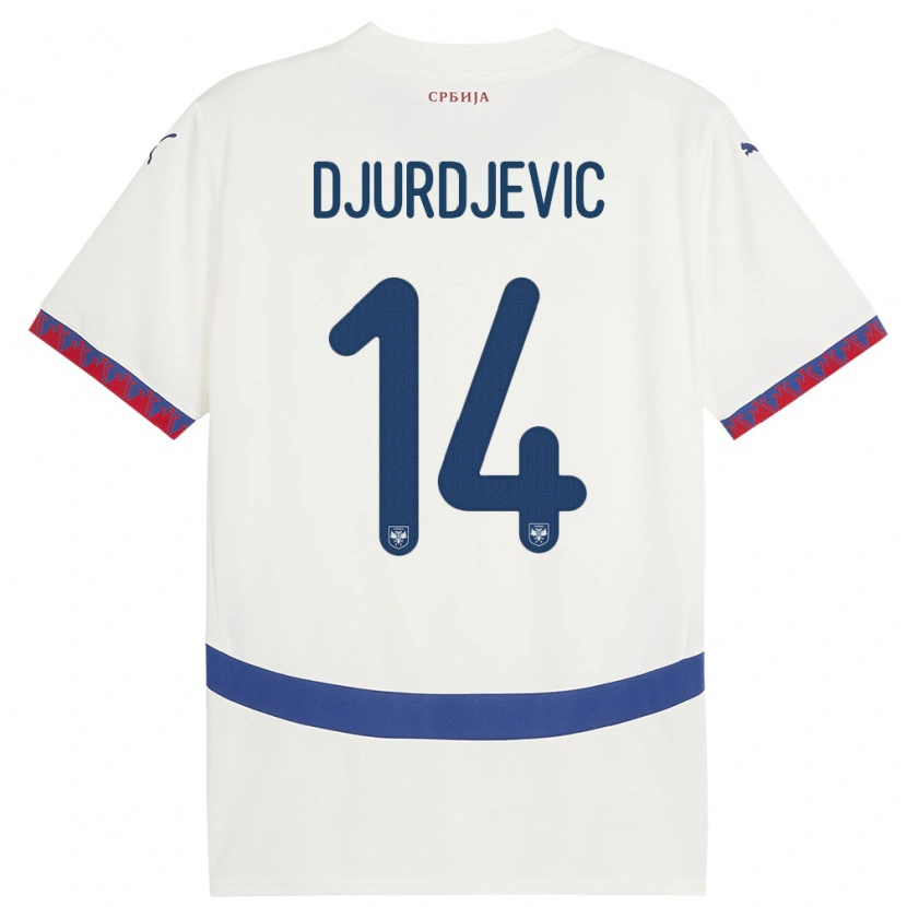 Danxen Homme Maillot Serbie Vukasin Djurdjevic #14 Blanc Tenues Extérieur 24-26 T-Shirt