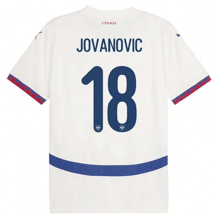 Danxen Homme Maillot Serbie Dusan Jovanovic #18 Blanc Tenues Extérieur 24-26 T-Shirt