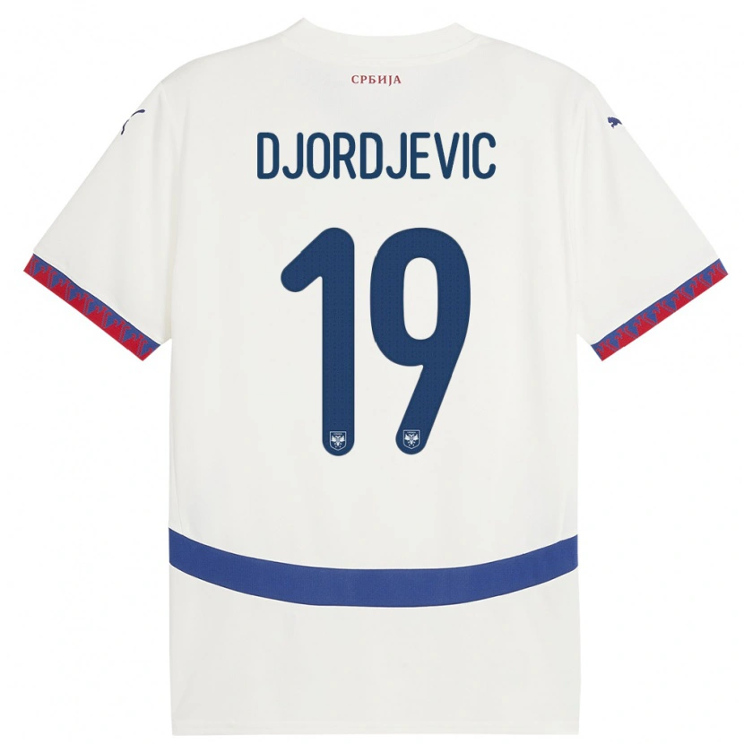 Danxen Homme Maillot Serbie Luka Djordjevic #19 Blanc Tenues Extérieur 24-26 T-Shirt