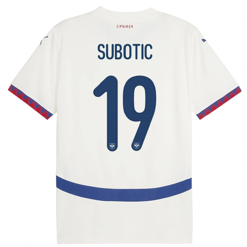 Danxen Homme Maillot Serbie Vasilije Subotic #19 Blanc Tenues Extérieur 24-26 T-Shirt
