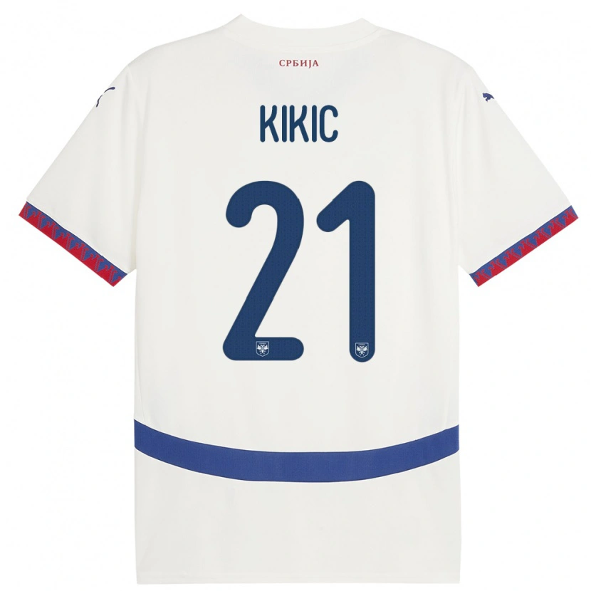 Danxen Homme Maillot Serbie Uros Kikic #21 Blanc Tenues Extérieur 24-26 T-Shirt