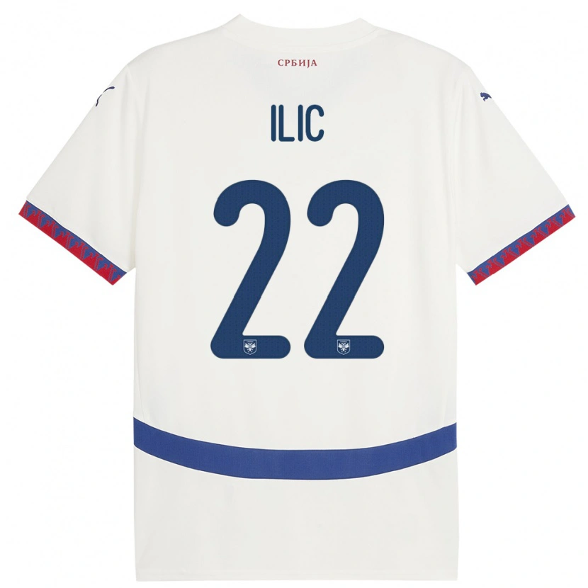 Danxen Homme Maillot Serbie Pavle Ilic #22 Blanc Tenues Extérieur 24-26 T-Shirt