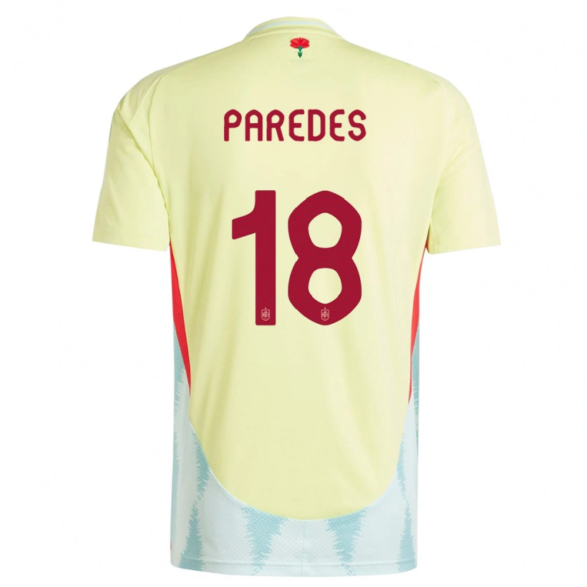 Danxen Homme Maillot Espagne Aitor Paredes #18 Jaune Tenues Extérieur 24-26 T-Shirt