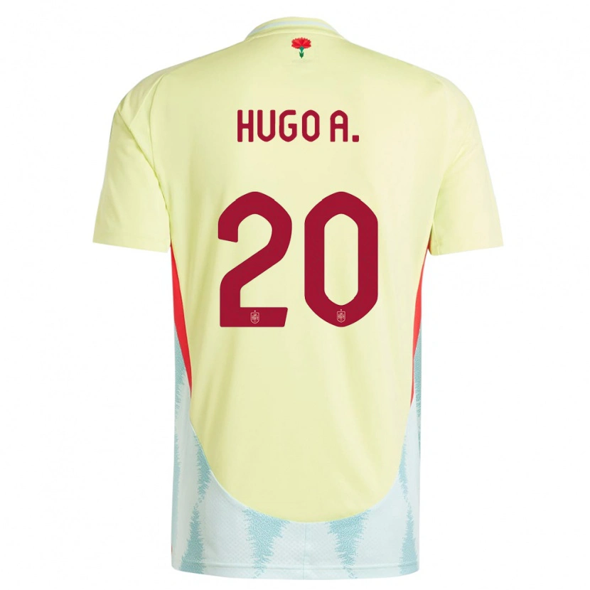 Danxen Homme Maillot Espagne Hugo Álvarez #20 Jaune Tenues Extérieur 24-26 T-Shirt