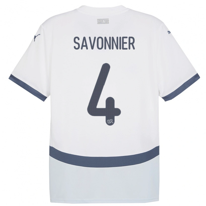 Danxen Homme Maillot Suisse Nelson Savonnier #4 Blanc Tenues Extérieur 24-26 T-Shirt
