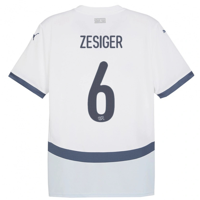 Danxen Homme Maillot Suisse Navin Zesiger #6 Blanc Tenues Extérieur 24-26 T-Shirt