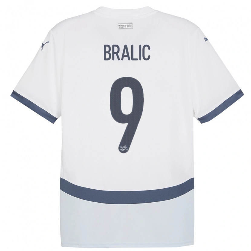 Danxen Homme Maillot Suisse Josip Bralic #9 Blanc Tenues Extérieur 24-26 T-Shirt