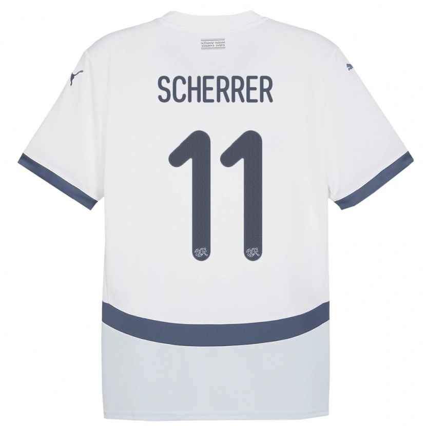 Danxen Homme Maillot Suisse Nevio Scherrer #11 Blanc Tenues Extérieur 24-26 T-Shirt