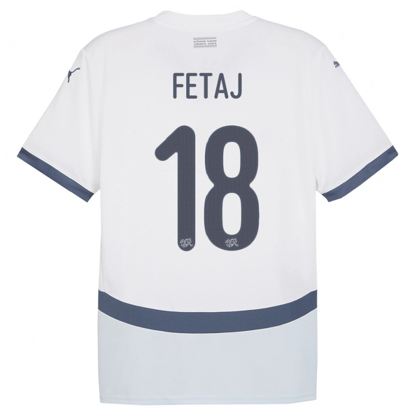 Danxen Homme Maillot Suisse Sarjon Fetaj #18 Blanc Tenues Extérieur 24-26 T-Shirt