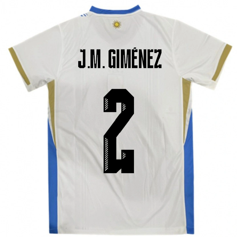 Danxen Homme Maillot Uruguay José María Giménez #2 Blanc Bleu Tenues Extérieur 24-26 T-Shirt