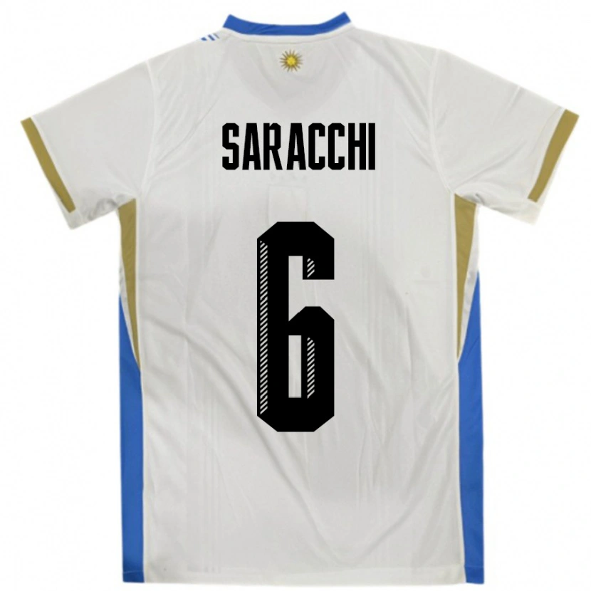 Danxen Homme Maillot Uruguay Marcelo Saracchi #6 Blanc Bleu Tenues Extérieur 24-26 T-Shirt