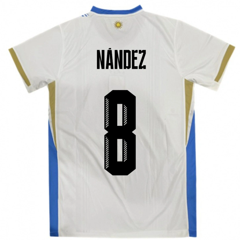 Danxen Homme Maillot Uruguay Nahitan Nández #8 Blanc Bleu Tenues Extérieur 24-26 T-Shirt