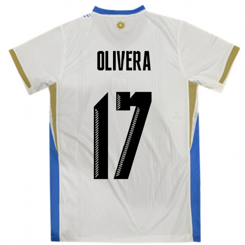 Danxen Homme Maillot Uruguay Cristian Olivera #17 Blanc Bleu Tenues Extérieur 24-26 T-Shirt