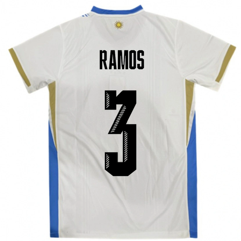 Danxen Homme Maillot Uruguay Nicolás Ramos #3 Blanc Bleu Tenues Extérieur 24-26 T-Shirt