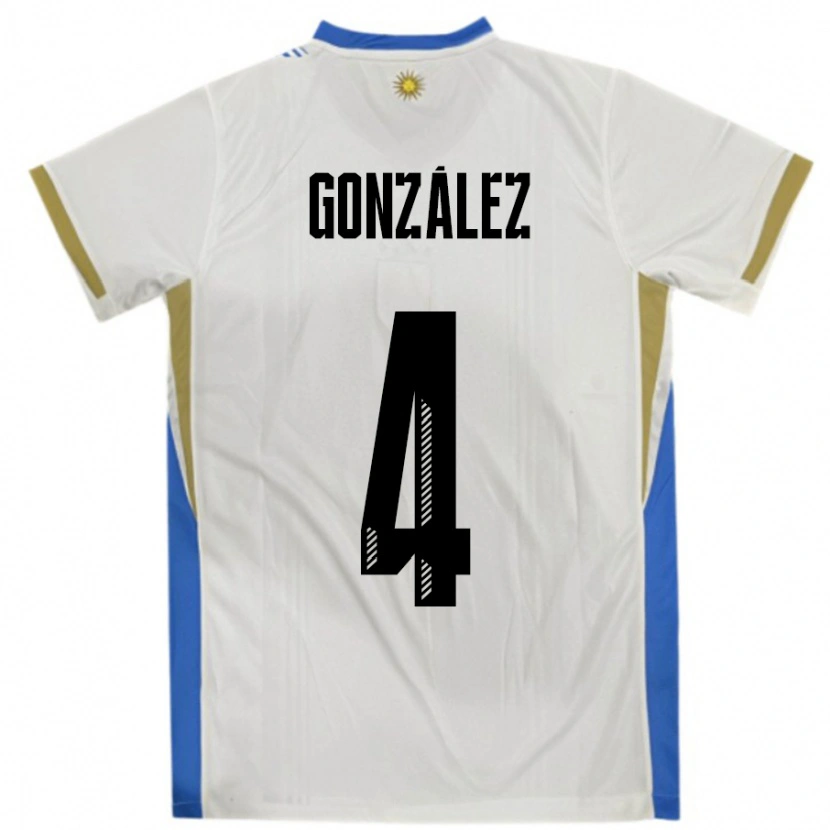 Danxen Homme Maillot Uruguay Facundo González #4 Blanc Bleu Tenues Extérieur 24-26 T-Shirt