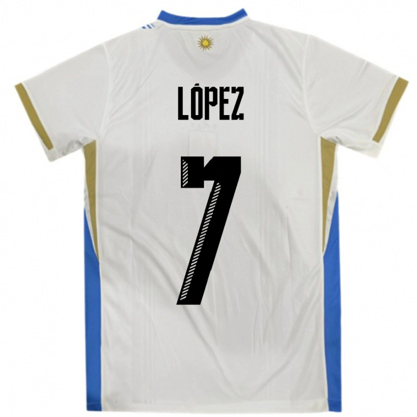 Danxen Homme Maillot Uruguay Nahuel López #7 Blanc Bleu Tenues Extérieur 24-26 T-Shirt