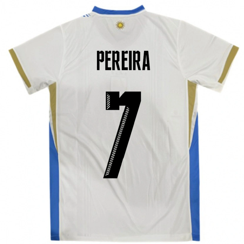 Danxen Homme Maillot Uruguay Bruno Pereira #7 Blanc Bleu Tenues Extérieur 24-26 T-Shirt
