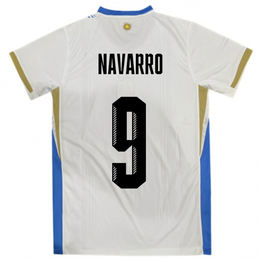 Danxen Homme Maillot Uruguay Lautaro Navarro #9 Blanc Bleu Tenues Extérieur 24-26 T-Shirt