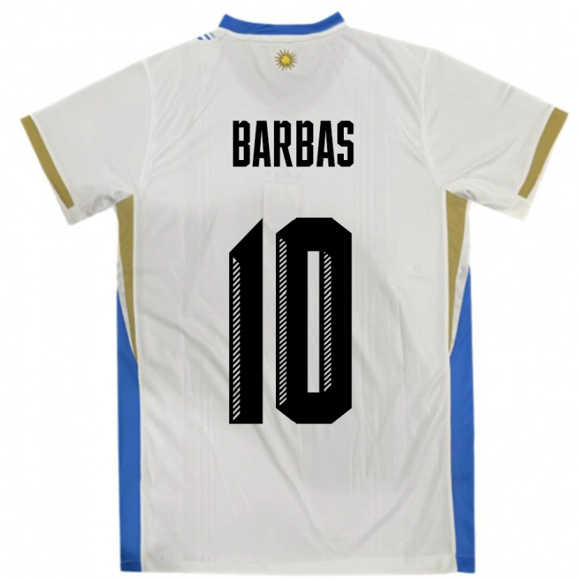 Danxen Homme Maillot Uruguay Germán Barbas #10 Blanc Bleu Tenues Extérieur 24-26 T-Shirt