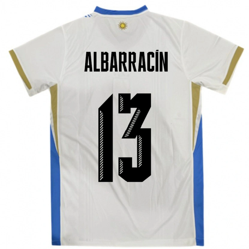 Danxen Homme Maillot Uruguay Agustín Albarracín #13 Blanc Bleu Tenues Extérieur 24-26 T-Shirt