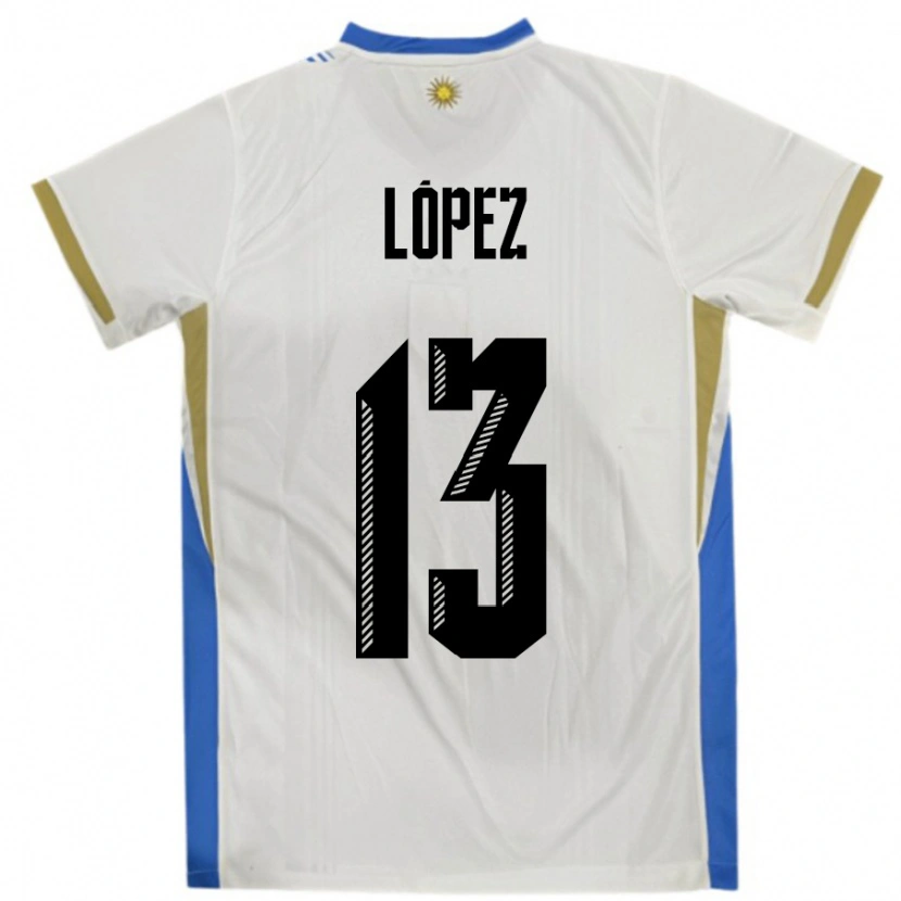 Danxen Homme Maillot Uruguay Nahuel López #13 Blanc Bleu Tenues Extérieur 24-26 T-Shirt