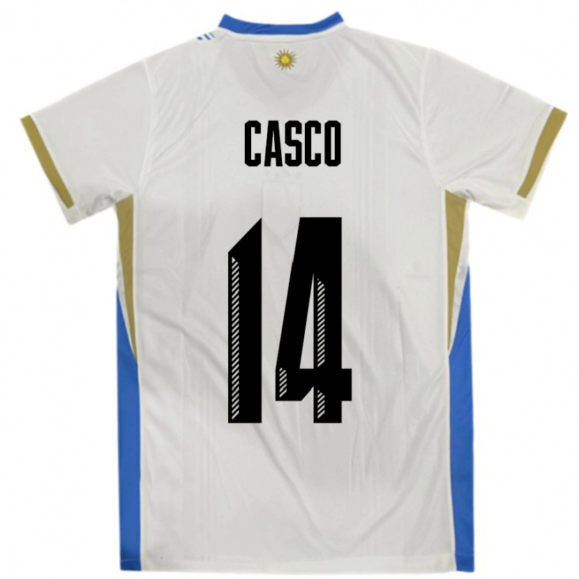 Danxen Homme Maillot Uruguay Maximiliano Casco #14 Blanc Bleu Tenues Extérieur 24-26 T-Shirt