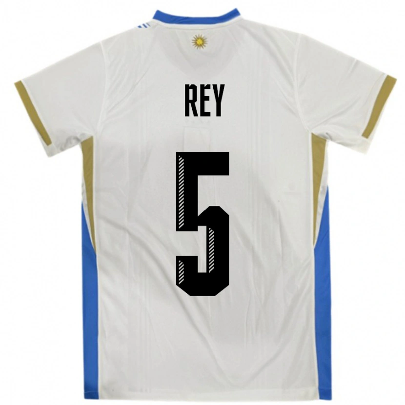 Danxen Homme Maillot Uruguay Rodrigo Rey #5 Blanc Bleu Tenues Extérieur 24-26 T-Shirt