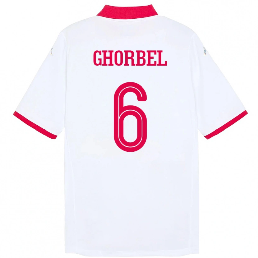 Danxen Homme Maillot Tunisie Mahmoud Ghorbel #6 Blanc Tenues Extérieur 24-26 T-Shirt