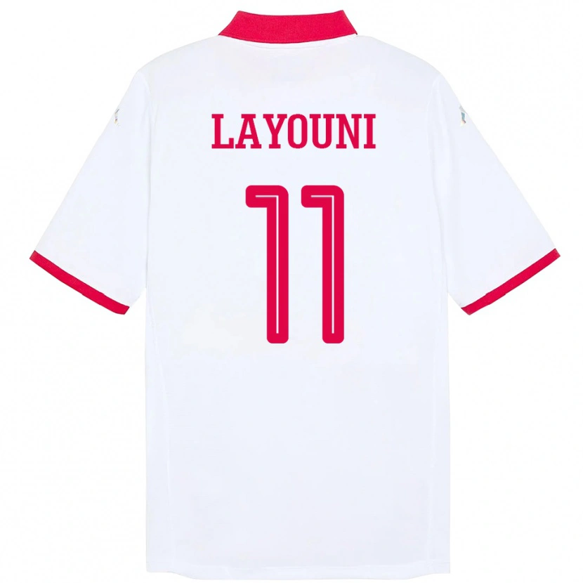 Danxen Homme Maillot Tunisie Amor Layouni #11 Blanc Tenues Extérieur 24-26 T-Shirt