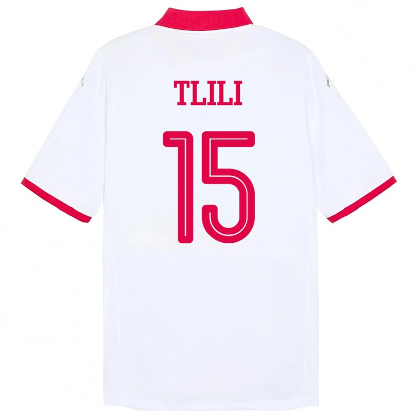 Danxen Homme Maillot Tunisie Mehdi Tlili #15 Blanc Tenues Extérieur 24-26 T-Shirt