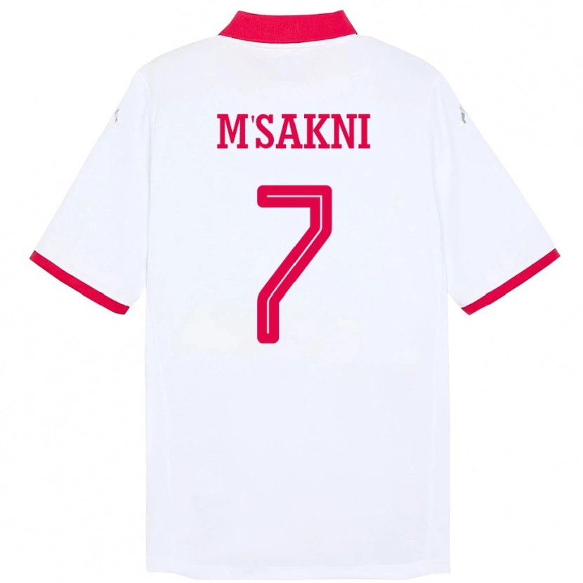 Danxen Homme Maillot Tunisie Youssef M Sakni #7 Blanc Tenues Extérieur 24-26 T-Shirt
