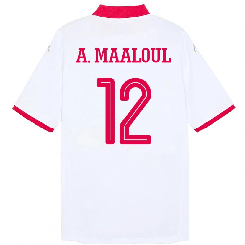 Danxen Homme Maillot Tunisie Ali Maaloul #12 Blanc Tenues Extérieur 24-26 T-Shirt
