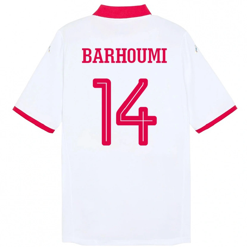 Danxen Homme Maillot Tunisie Salah Barhoumi #14 Blanc Tenues Extérieur 24-26 T-Shirt