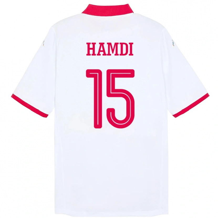 Danxen Homme Maillot Tunisie Hanna Hamdi #15 Blanc Tenues Extérieur 24-26 T-Shirt