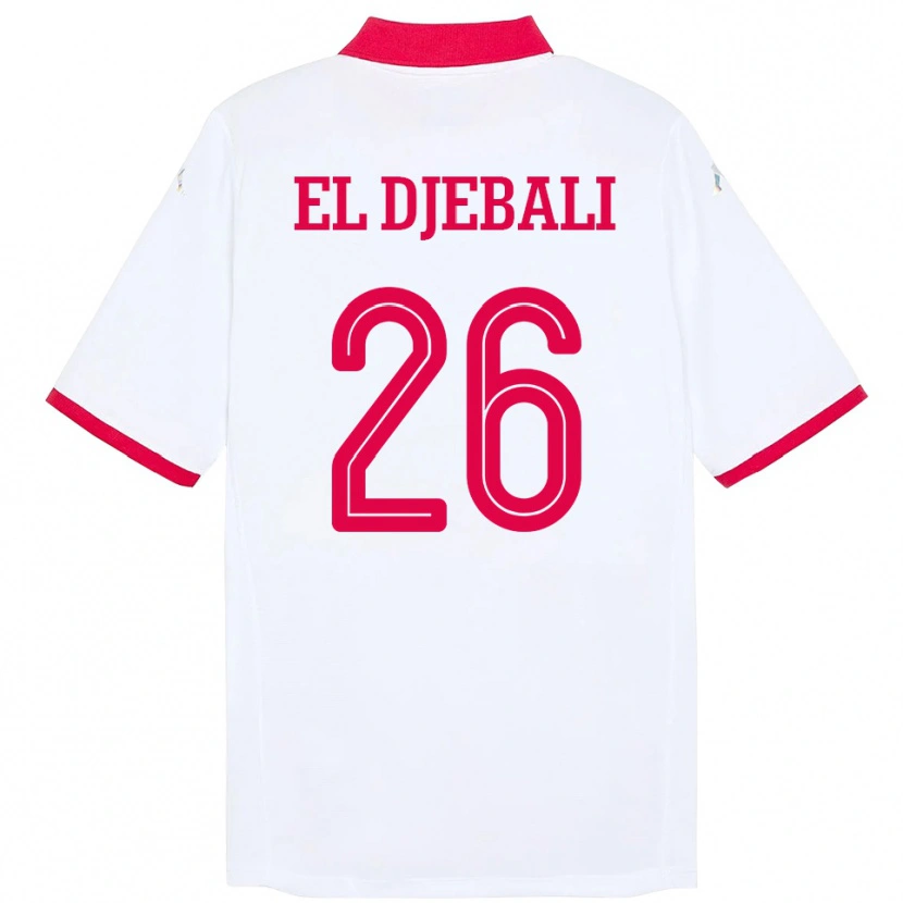 Danxen Homme Maillot Tunisie Chaim El Djebali #26 Blanc Tenues Extérieur 24-26 T-Shirt