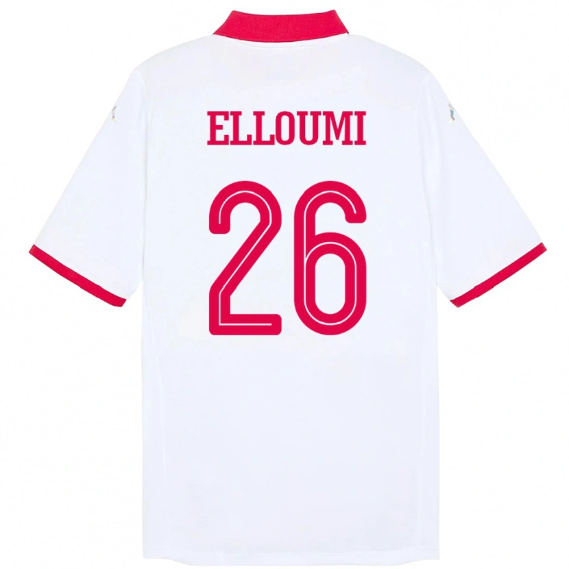 Danxen Homme Maillot Tunisie Khalil Elloumi #26 Blanc Tenues Extérieur 24-26 T-Shirt