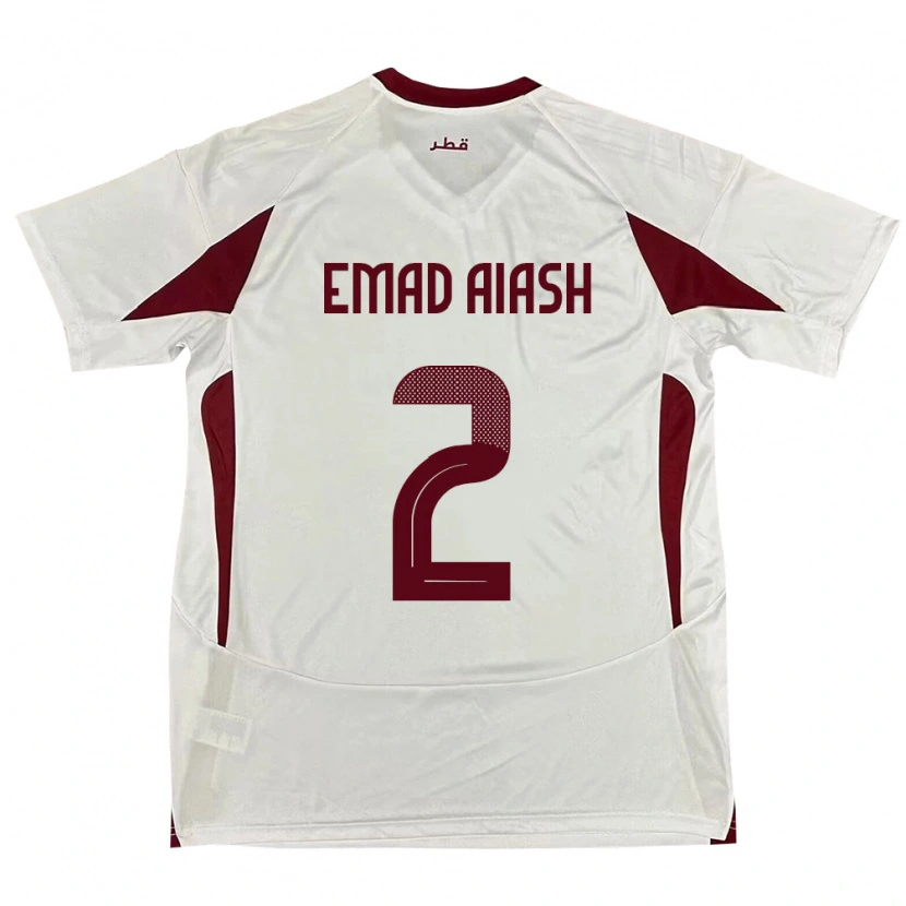 Danxen Homme Maillot Qatar Mohamed Emad Aiash #2 Blanc Tenues Extérieur 24-26 T-Shirt