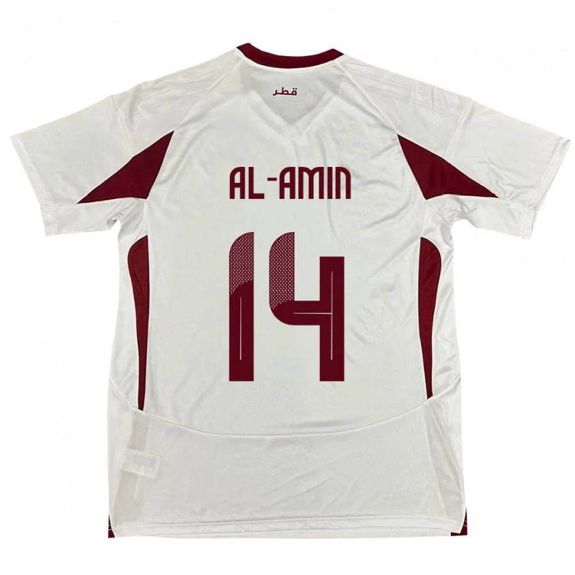 Danxen Homme Maillot Qatar Homam Al-Amin #14 Blanc Tenues Extérieur 24-26 T-Shirt