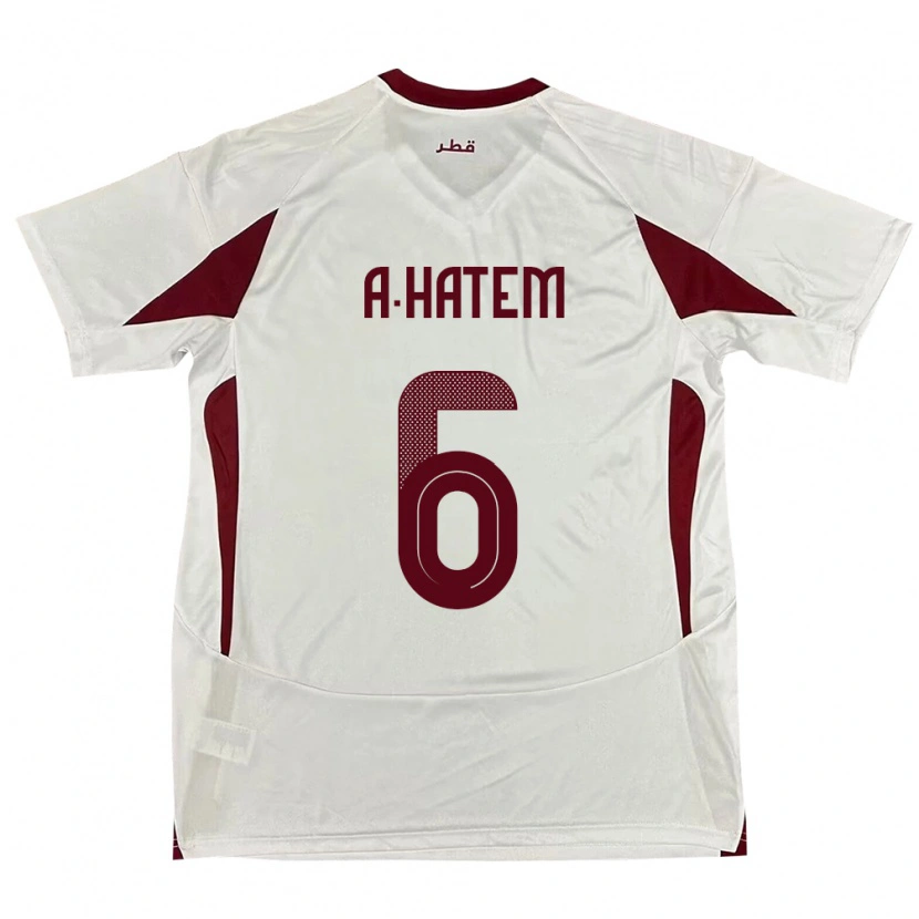 Danxen Homme Maillot Qatar Abdulaziz Hatem #6 Blanc Tenues Extérieur 24-26 T-Shirt