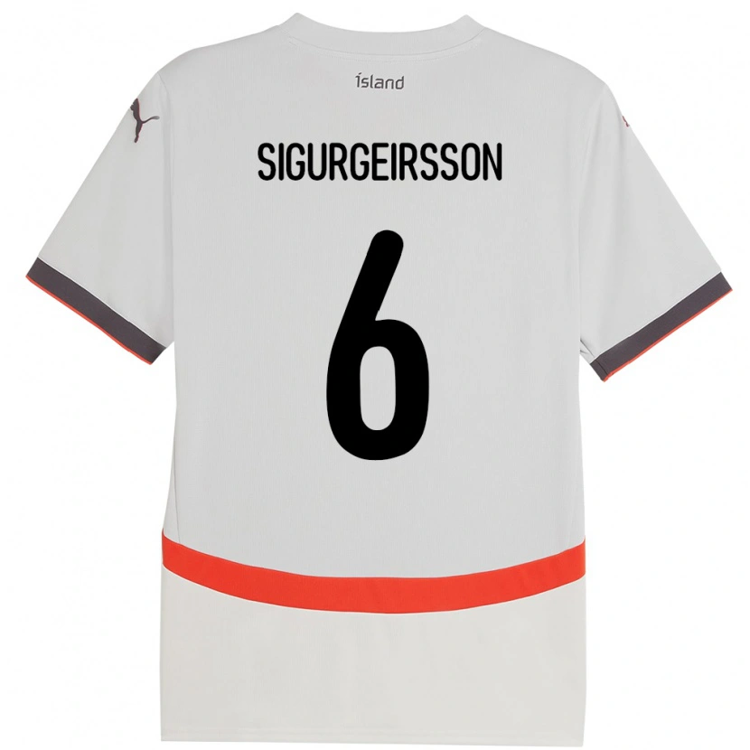 Danxen Homme Maillot Islande Rúnar Thór Sigurgeirsson #6 Blanc Tenues Extérieur 24-26 T-Shirt