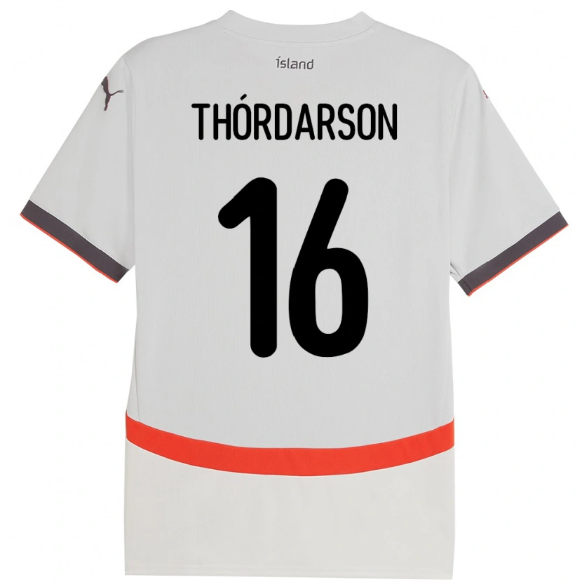 Danxen Homme Maillot Islande Stefán Teitur Thórdarson #16 Blanc Tenues Extérieur 24-26 T-Shirt