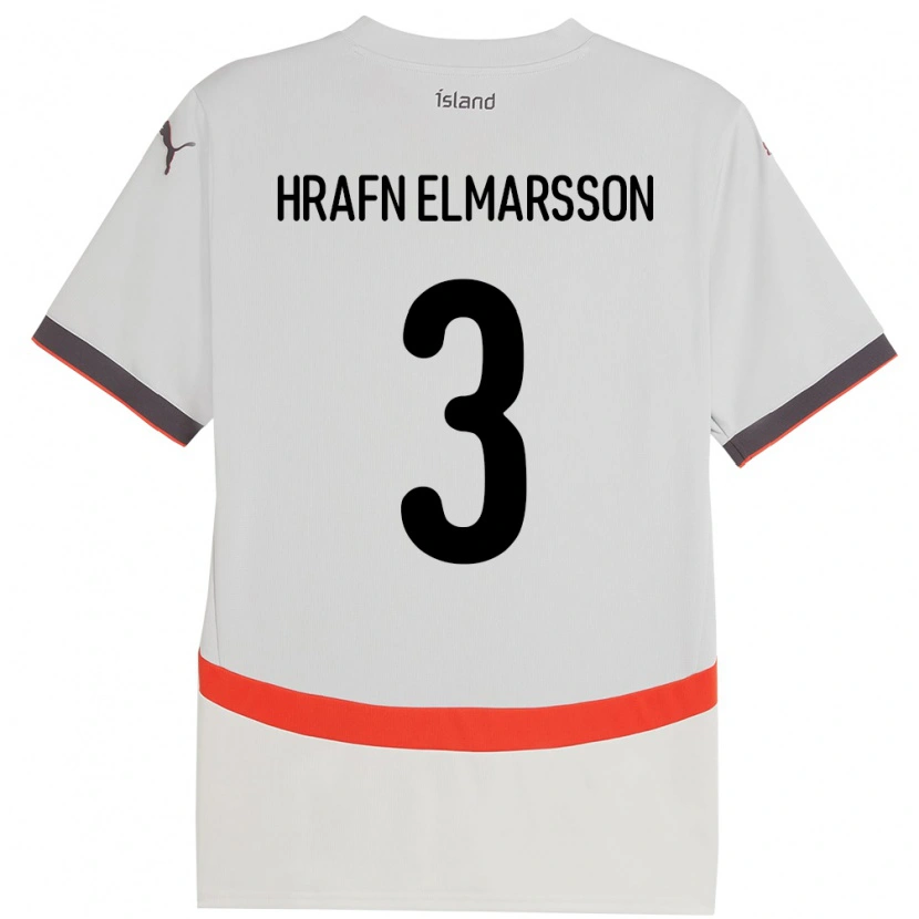 Danxen Homme Maillot Islande Leó Hrafn Elmarsson #3 Blanc Tenues Extérieur 24-26 T-Shirt
