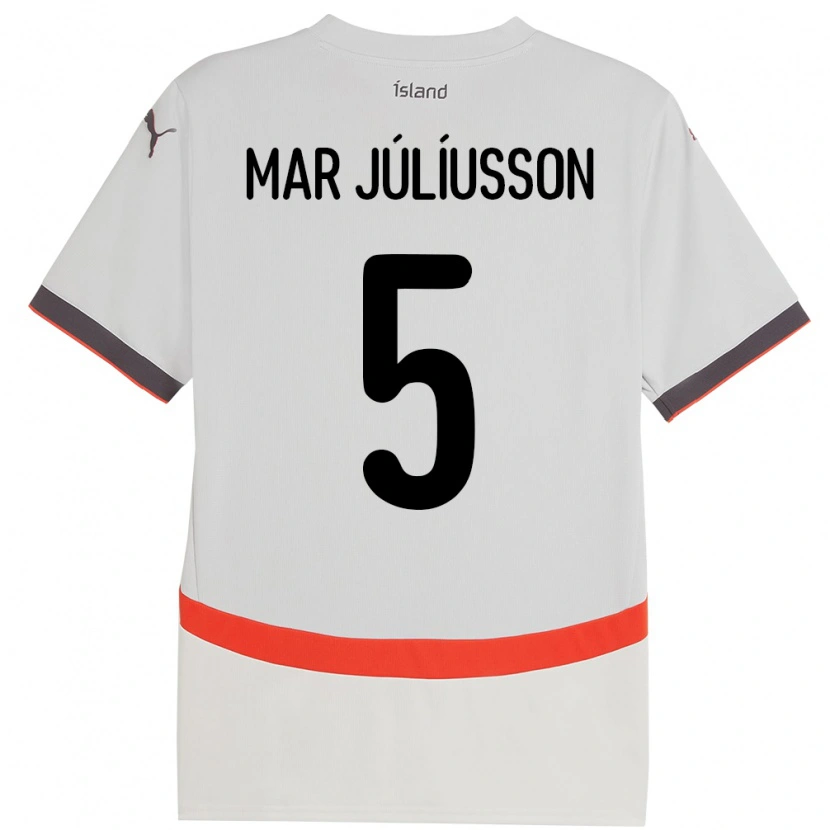 Danxen Homme Maillot Islande Júlíus Mar Júlíusson #5 Blanc Tenues Extérieur 24-26 T-Shirt
